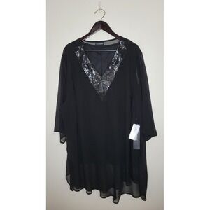 NWT Catherines Black Chiffon Top 3X Sequin Formal Cocktail Party Whimsical